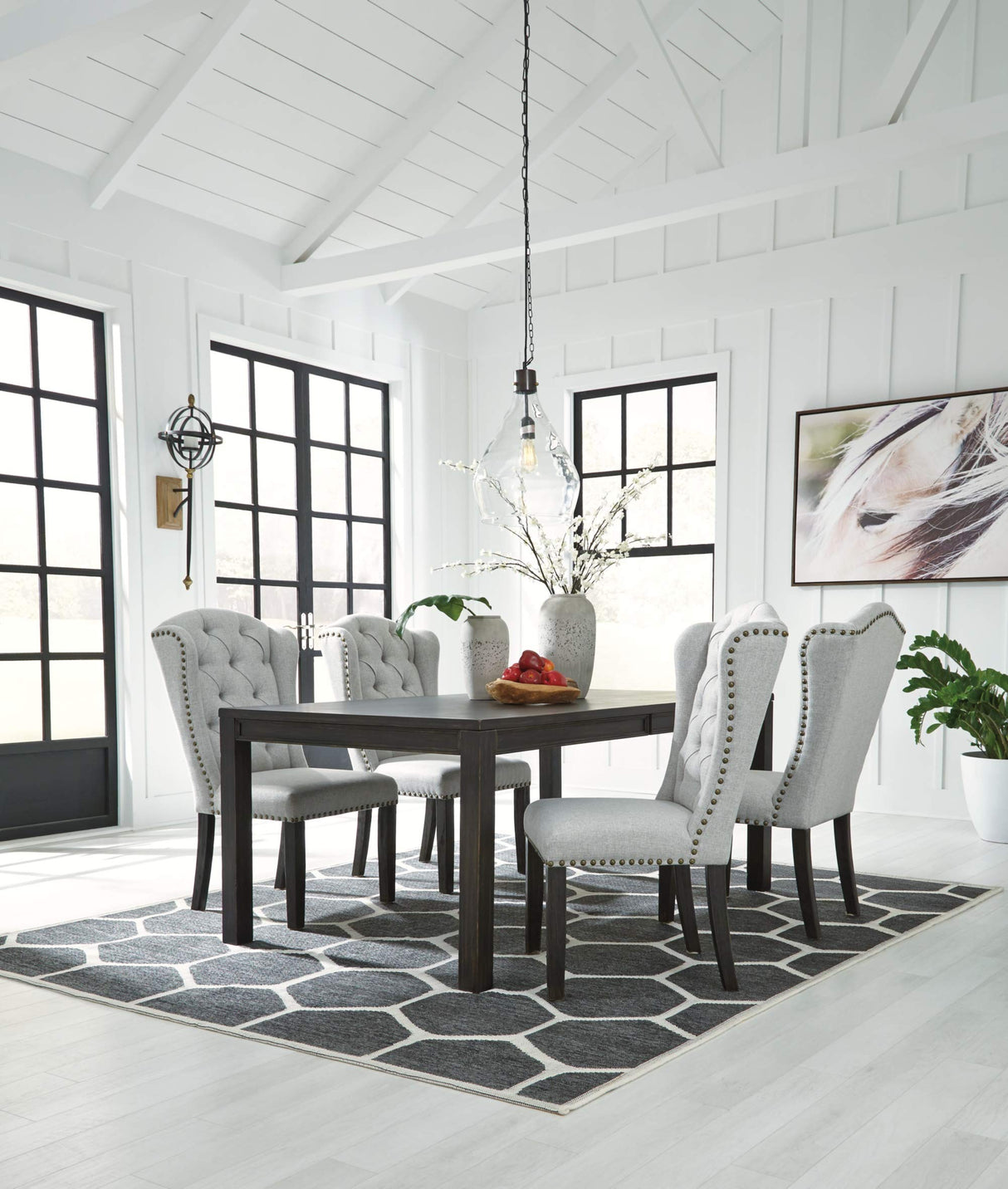 Jeanette Modern Rectangular Distressed Dining Table ONLY, Seats up to 6, Black