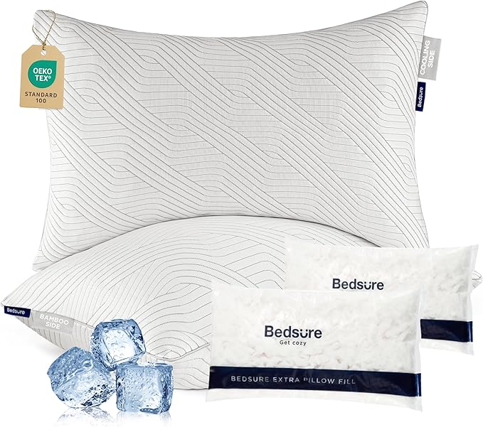 Memory Foam Pillows Queen Size, Set of 2, Adjustable Firm Bed Pillows for Sleeping