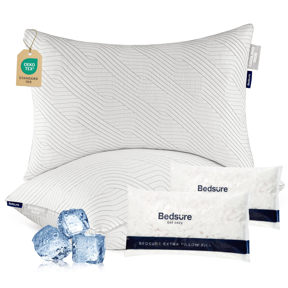 Memory Foam Pillows Queen Size, Set of 2, Adjustable Firm Bed Pillows for Sleeping