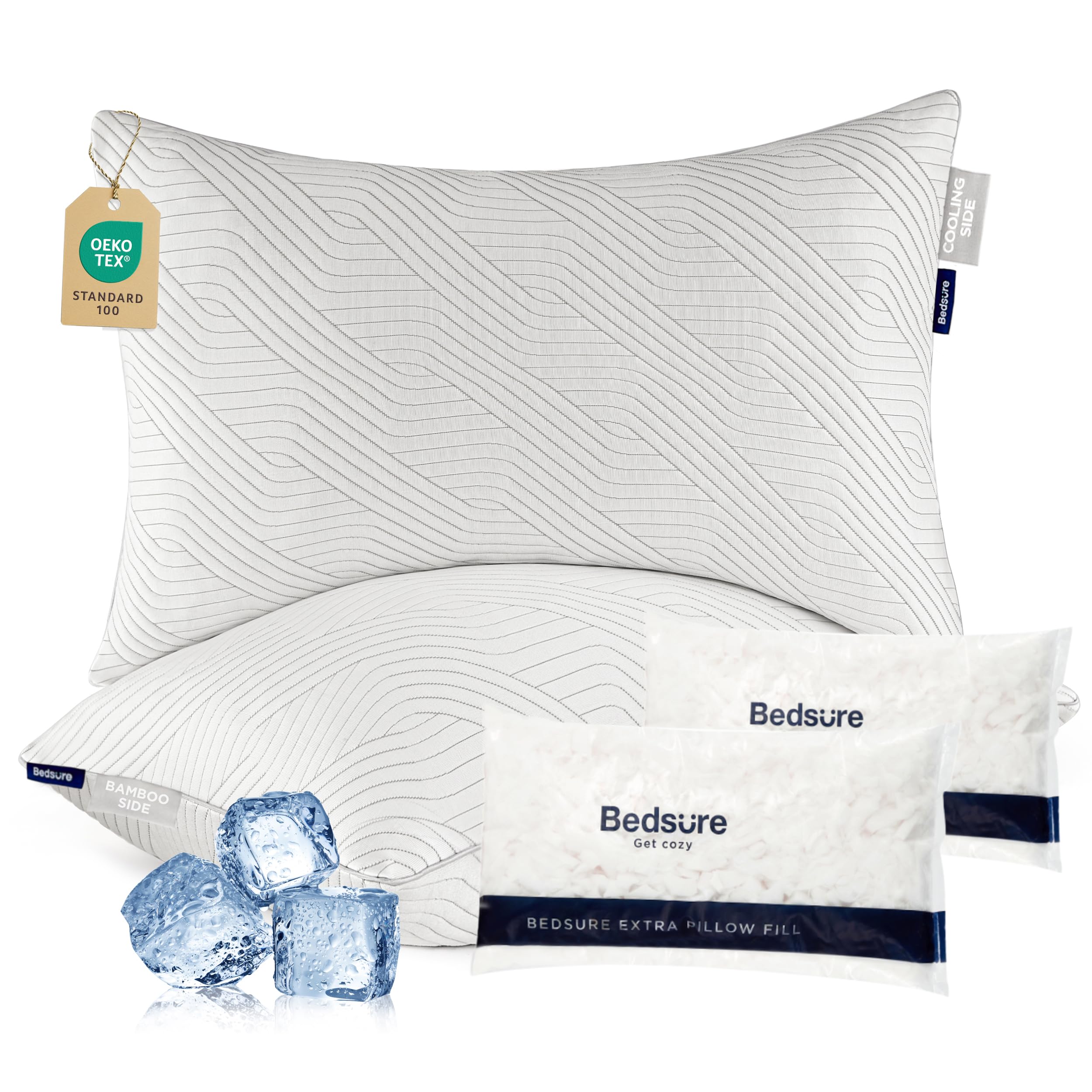 Memory Foam Pillows Queen Size, Set of 2, Adjustable Firm Bed Pillows for Sleeping