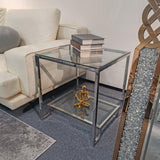 2 Tier Square End Table Side Table with Tempered Glass Top and Gold Metal Frame Modern