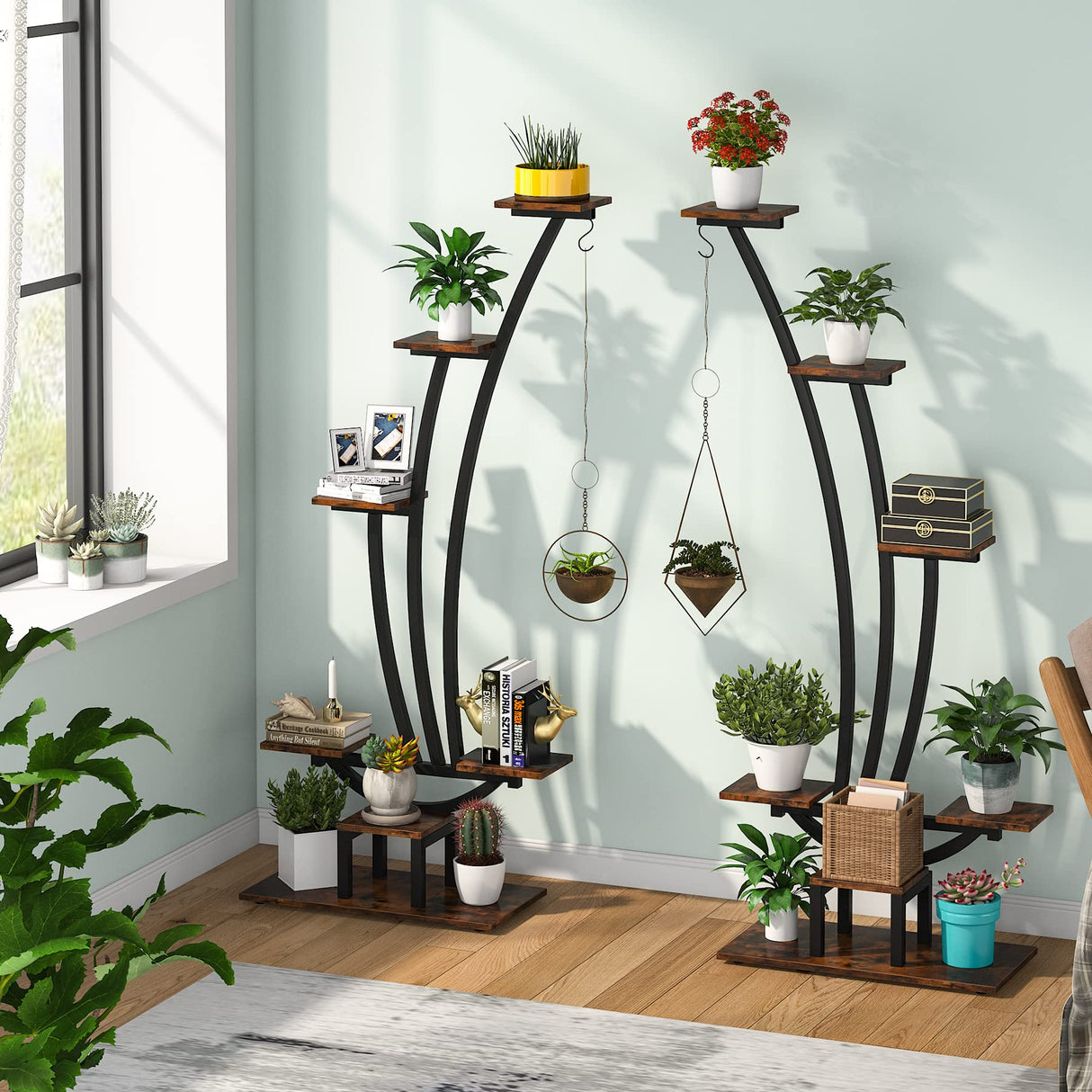 6 Tier Metal Plant Stand Pack of 2, Indoor Multi-Purpose Curved Plant Display Shelf