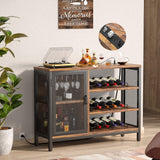 Wine Bar Cabinet with Power Outlets, Industrial Coffee Bar Cabinet for Liquor