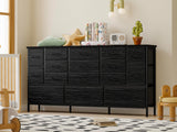 63.3 Inch Large Black Dresser for Bedroom, 16 Drawer Dresser, Long TV Stand for 55, 65,