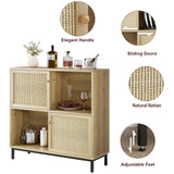 Sideboard Cabinet, Rattan Kitchen Buffet Storage Cabinet with Sliding Door