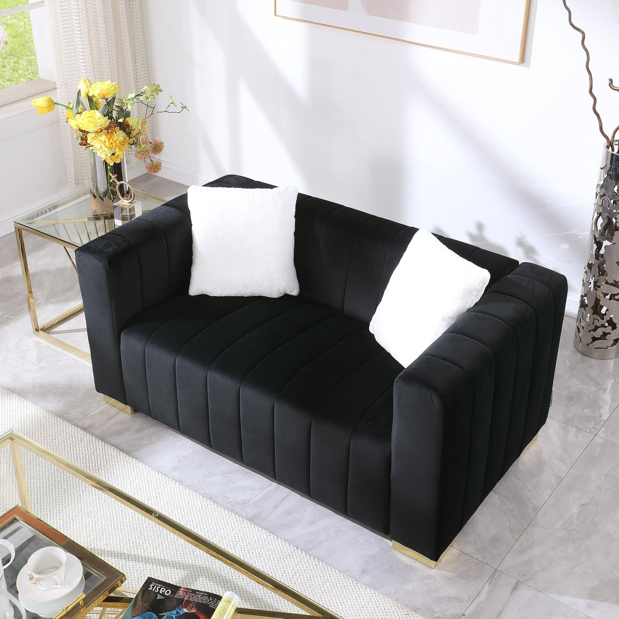 62.6'' Loveseat Chesterfield Sofa Couch for Living Room, Velvet Modern 2-Seat