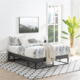Capri Black Metal Platform Bed Frame with Built-in Grey Upholstered Mattress