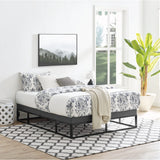 Capri Black Metal Platform Bed Frame with Built-in Grey Upholstered Mattress