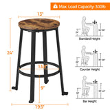 24 inch Bar Stools Set of 2 Counter Height Stools Industrial Tall Bar Chair Round Backless