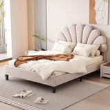 Full Size Upholstered Platform Bed, Platform Bed with Flower Pattern Velvet Headboard,