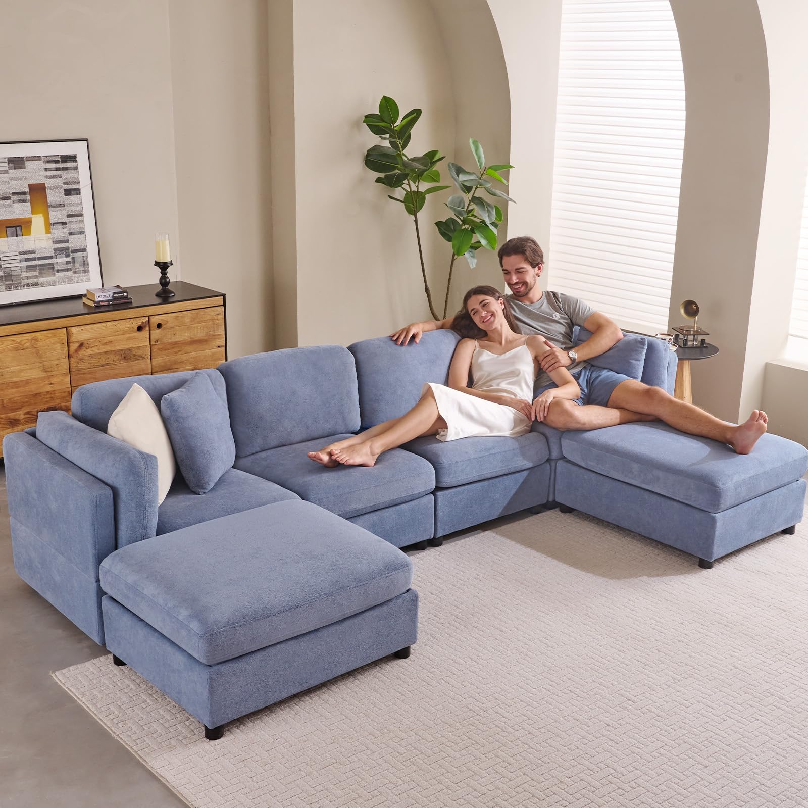 Sectional Sofa with Storage, Modern Convertible 6-Seat Sectional Couches