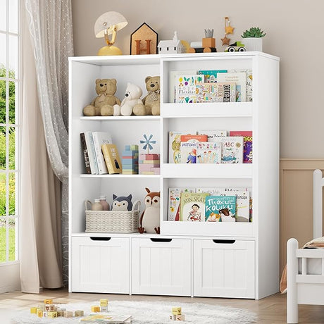 Toy Storage Organizer with Sliding Book Shelf, Toy Organizers and Storage