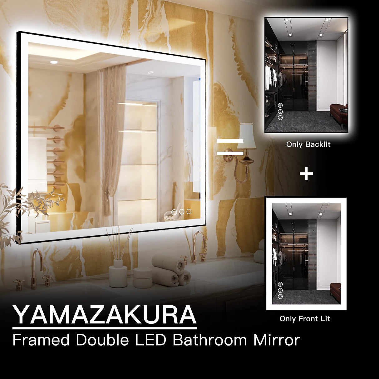 LED Bathroom Mirror 48x40 with Backlit and Front Lighted, Framed Dimmable