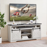 White TV Stand for 75" TV, Entertainment Centre with Sliding Barn Door