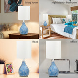 Modern Table Lamps Set of 2, Blue Gourd Design Mosaic Tiled Glass 17.5" Bedside Lamp,