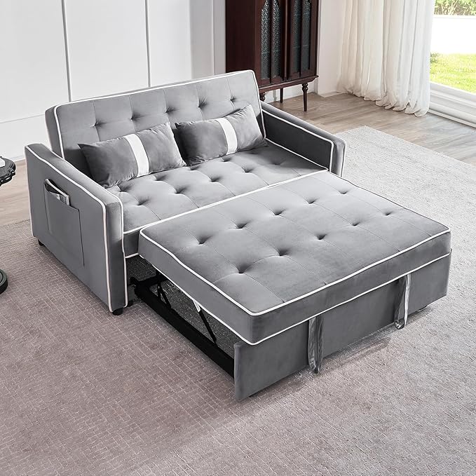 3 in 1 Convertible Sofa Bed Couch, 54.5" Velvet Pull Out Sofa Bed