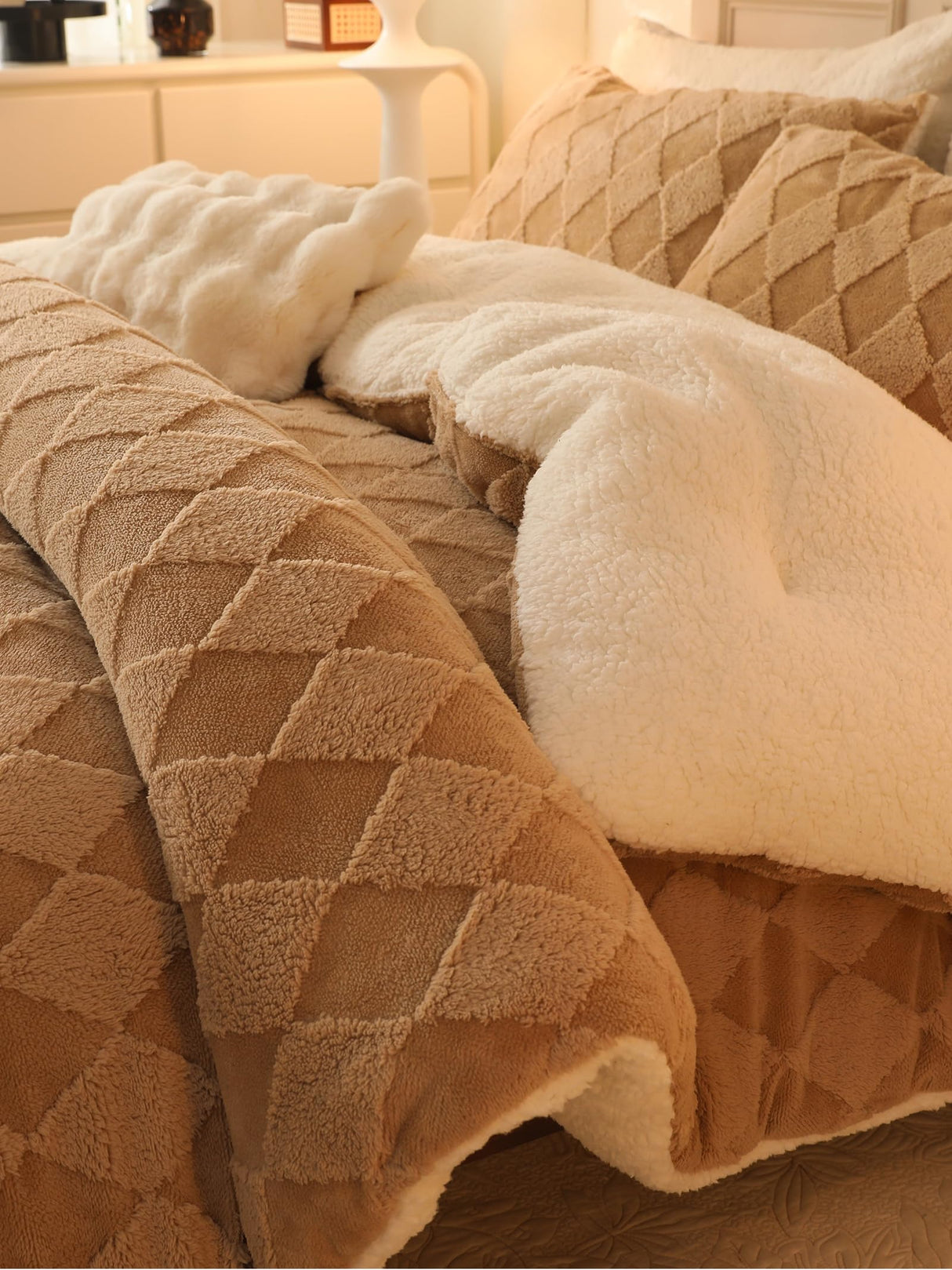 Fleece Comforter Set Queen - Super Soft Warm Fluffy Shaggy Bedding Sets