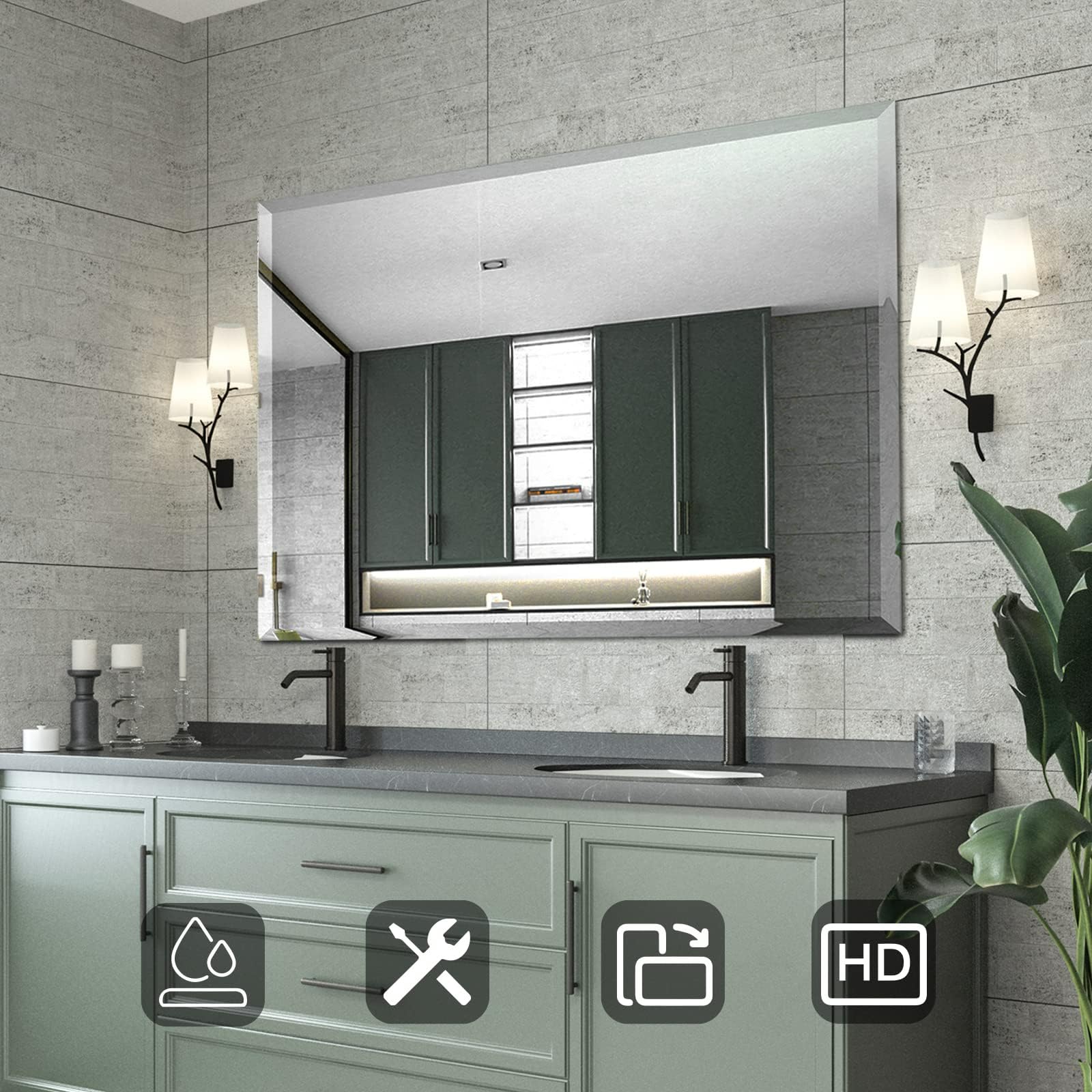 Mirror, Bathroom Mirrors for Wall , Frameless Rectangle Bathroom Mirror