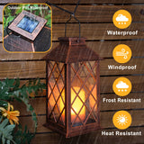 14" Solar Lantern Outdoor Garden Hanging Lantern Waterproof LED Flickering