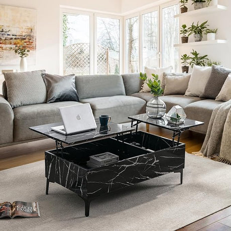 41" Marble White Cool Coffee Table for Living Room,Rectangular Glossy Smart Contemporary Center