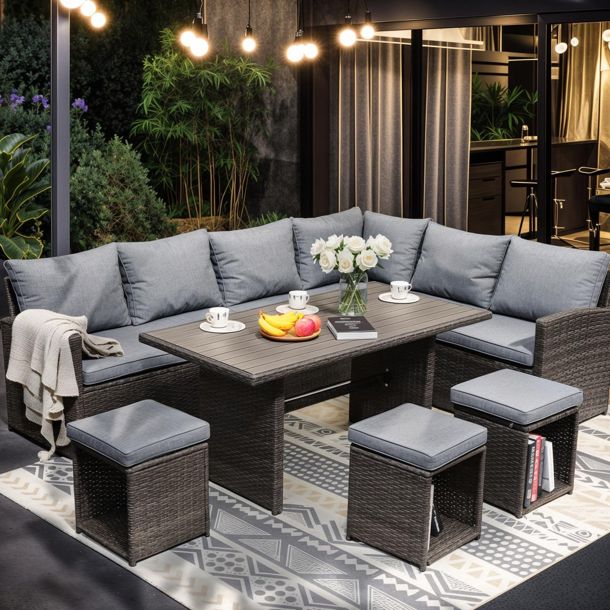 Outdoor Patio Furniture Set, 7 Piece Patio Dining Sofa Set