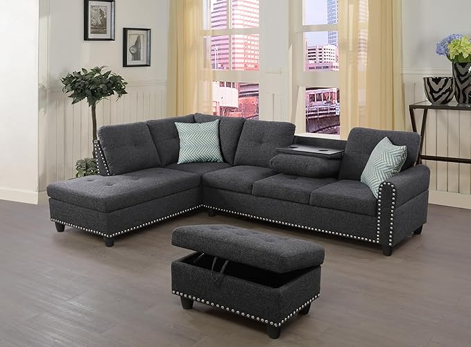Leather Upholstered Sectional Sofa with Right Chaise