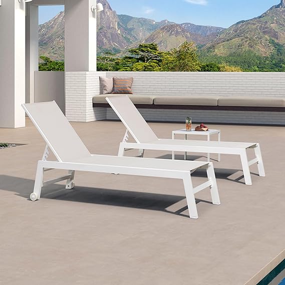 Outdoor Chaise Lounge Chairs Set of 2 White Aluminum Lounge Chair