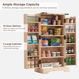 47" Kitchen Pantry with Rattan Doors, Storage Cabinet with Organizer and Adjustable