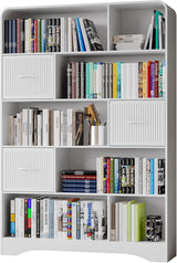 Bookshelf with Storage 3 Bins,70" Tall Bookcase,Arched 5-Tier Open Bookshelves