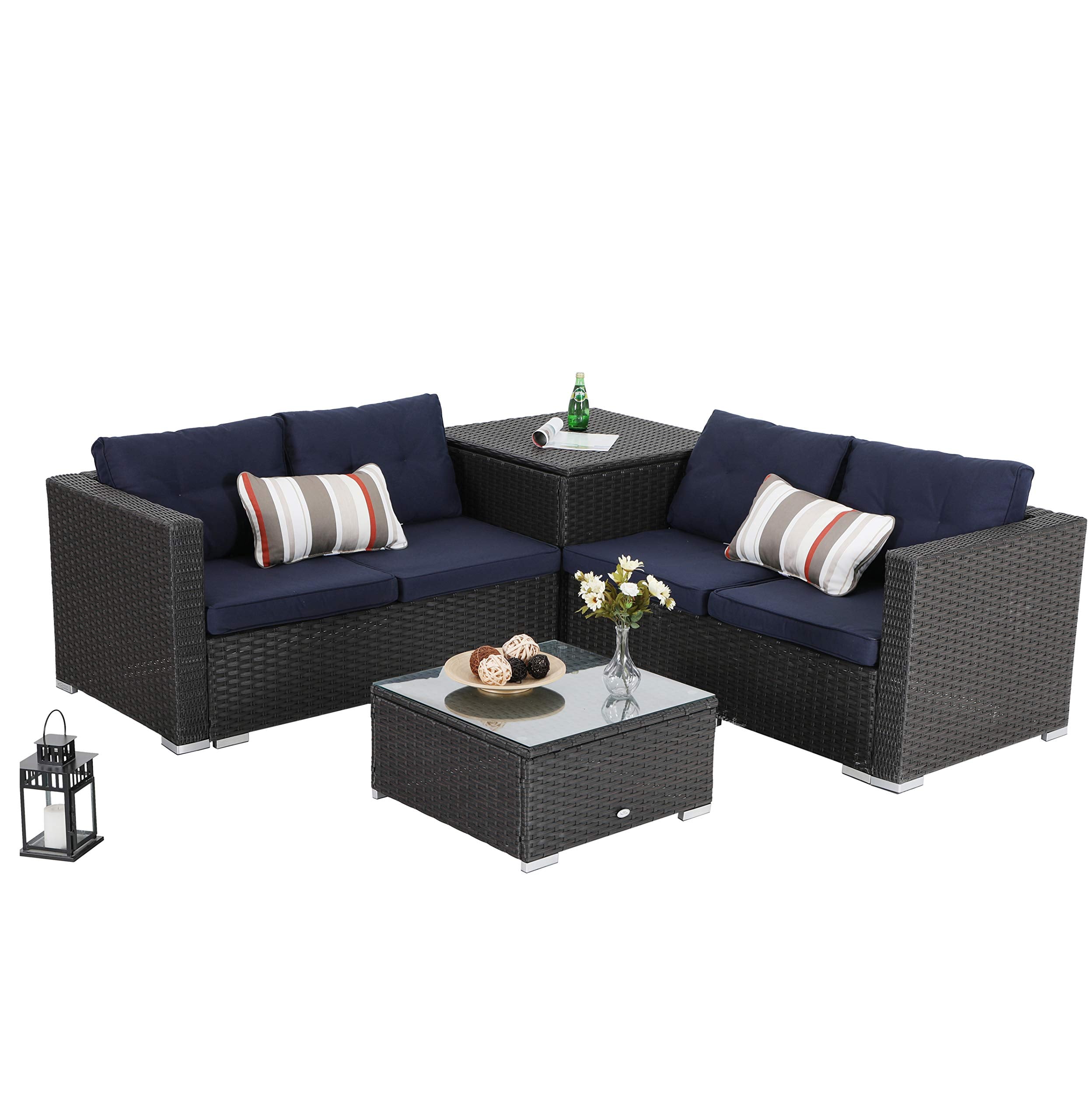 Outdoor Loveseat Rattan Sectional Sofa - Patio Wicker Furniture Set