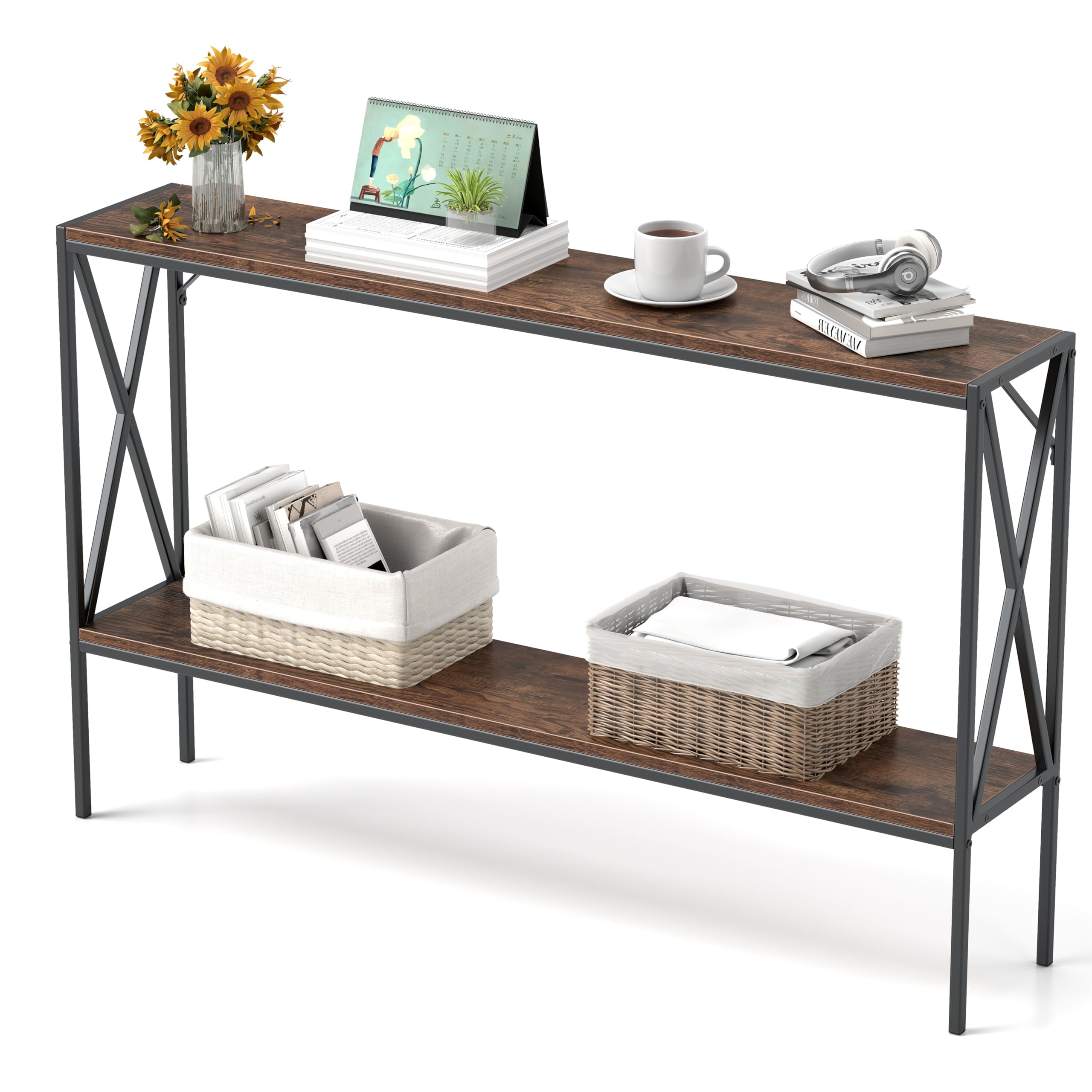 2-Tier Console Table, 47" Narrow Entryway Table with Storage Shelf
