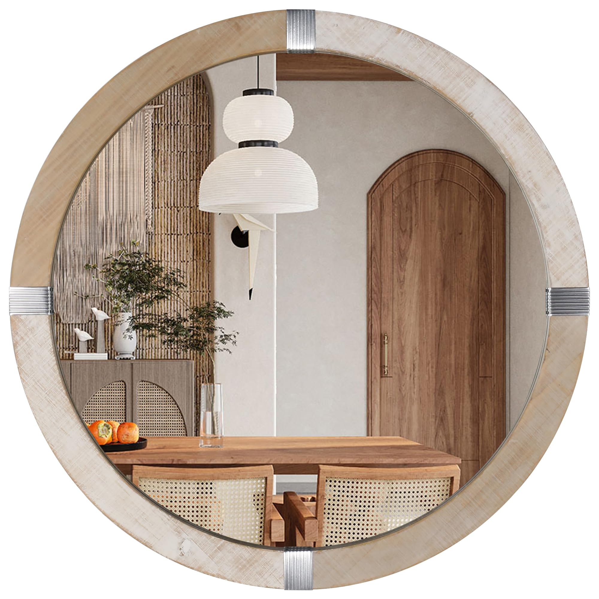 Rustic Round Mirrors, 31.5'' Wooden Circle Mirror, Hanging Wall Decorative Mirror