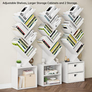 6 Tier Tree Bookshelf, Modern Floor Standing Bookcase with Storage Drawer, Space Saving Storage Organizer Book Shelves for Books, Tall Wood Storage Rack for Bedroom/Living Room/Home Office