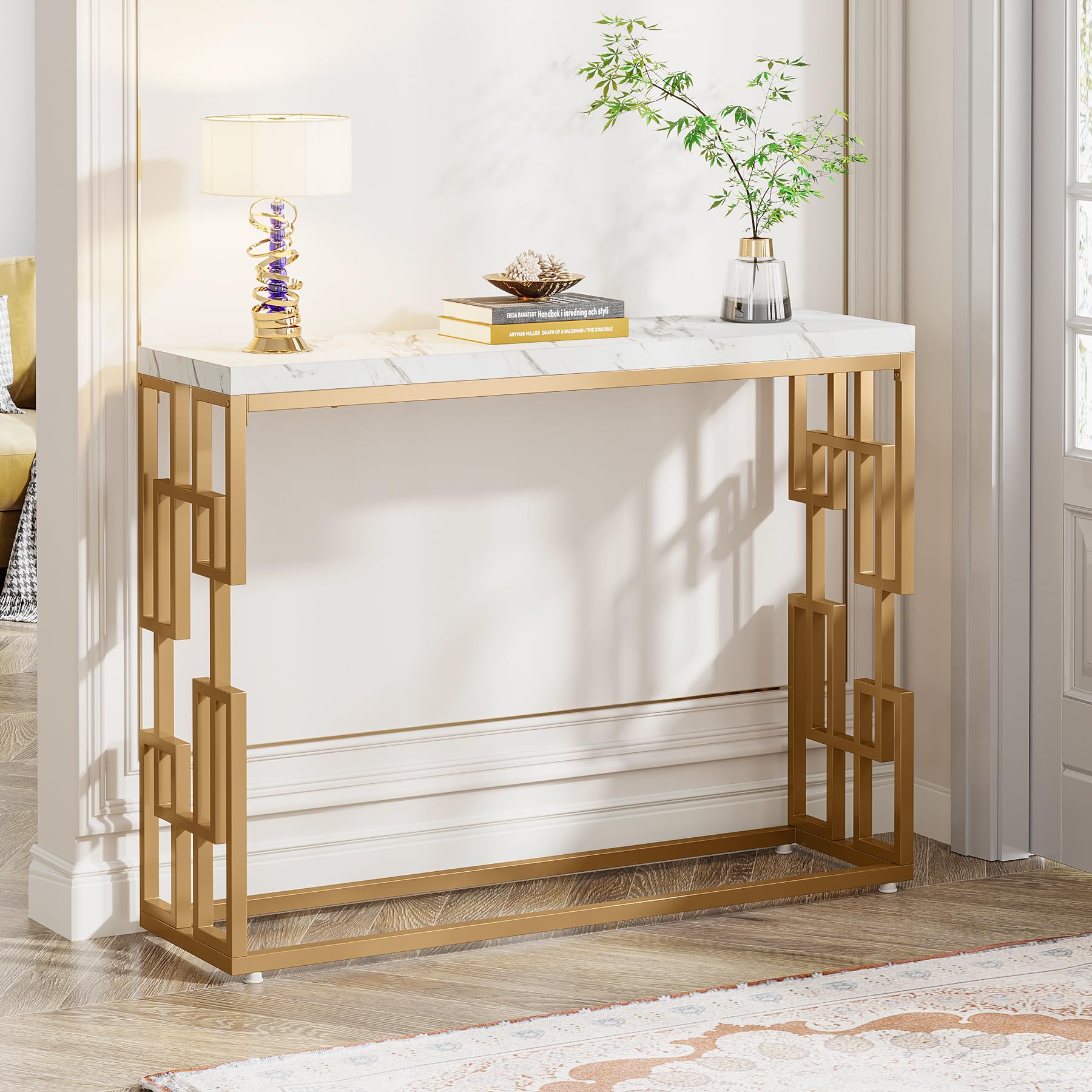 Console Table, Modern 42.5" Sofa Tables Entryway Hallway Foyer Table, White Faux