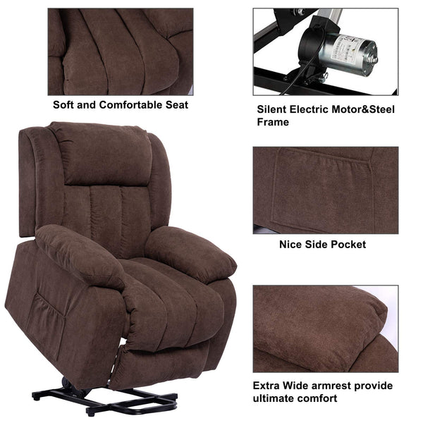 Polar Aurora Power Lift Massage Recliner Chair for Elderly Heated fabric Recliner Ergonomic Lounge Vibratory Massage function/Heating/Remote Control for Living Room(Brown)