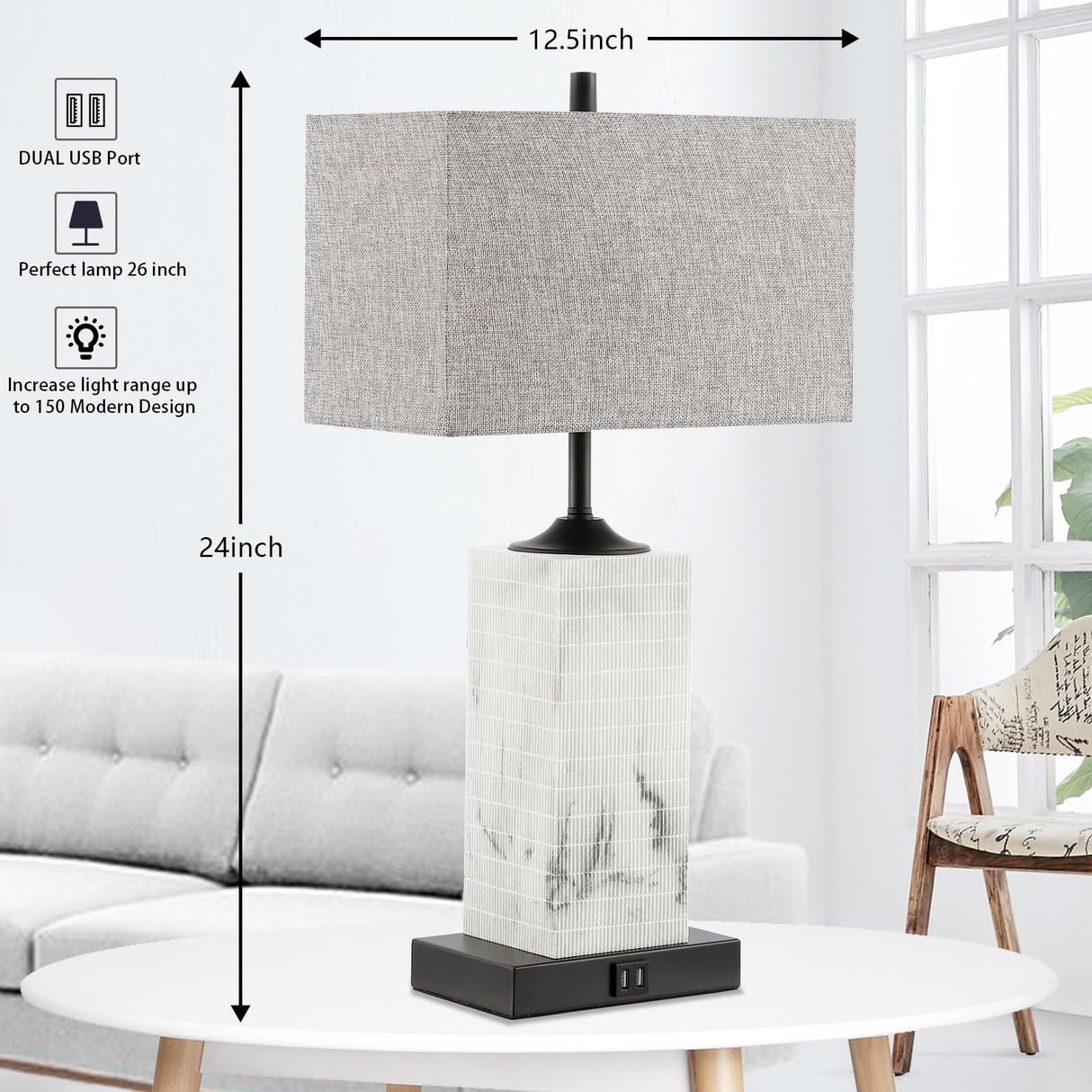 Modern Table Lamps Set of 2 with USB Ports