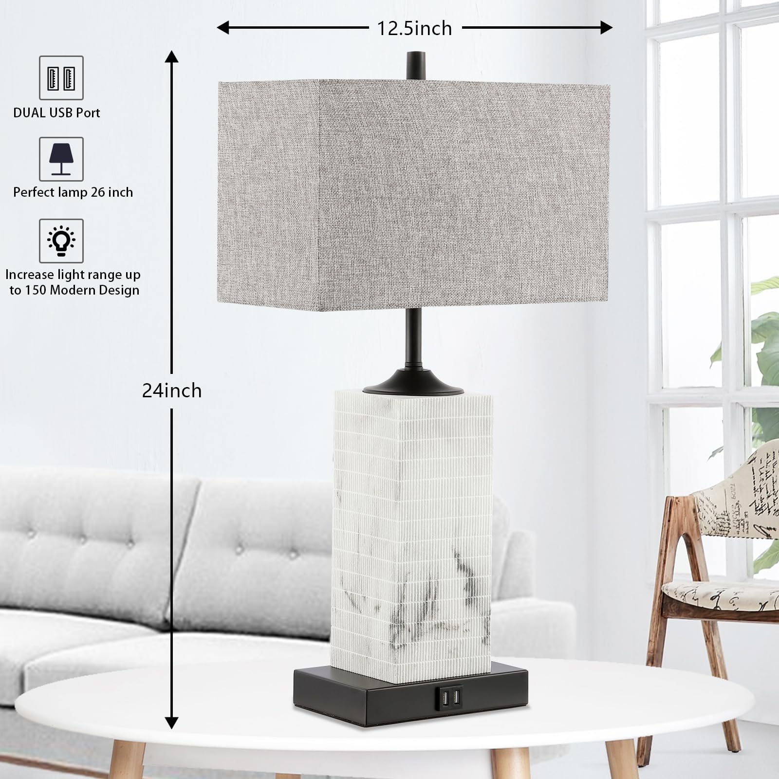 Modern Table Lamps Set of 2 with USB Ports