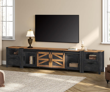 TV Stand Set with Charging Station and Drawers,85 inch Farmhouse Entertainment