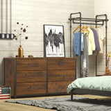 6 Drawer Double Dresser, Industrial Wood Dresser for Bedroom, Storage Cabinet