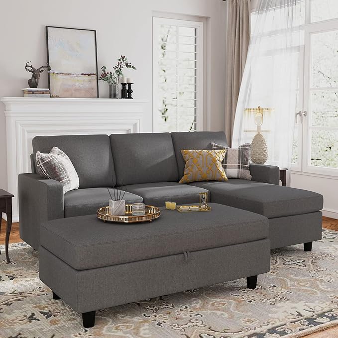 Reversible Sectional Couch with Ottoman L-Shaped Sofa for Small Spaces Sectional Sofa