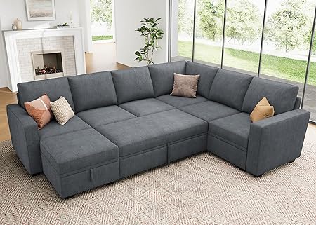 Modular Sectional Couch with Pull Out Bed, Corduroy Sleeper Sofa