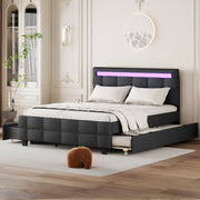 Upholstered Platform Bed with LED Frame Grey - Queen