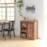 Farmhouse Coffee Bar Cabinet, 33" Buffet Sideboard with Sliding Barn Door and Adjustable Shelf, Kitchen Buffet Cabinet, Brown