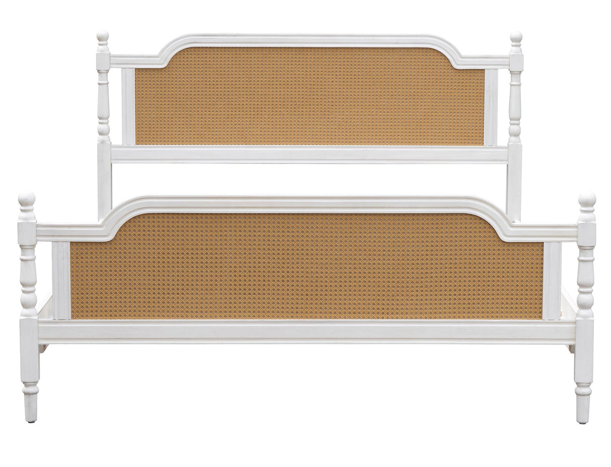 Queen Platform Bed Frame with Rattan Headboard - Traditional Pine Wood