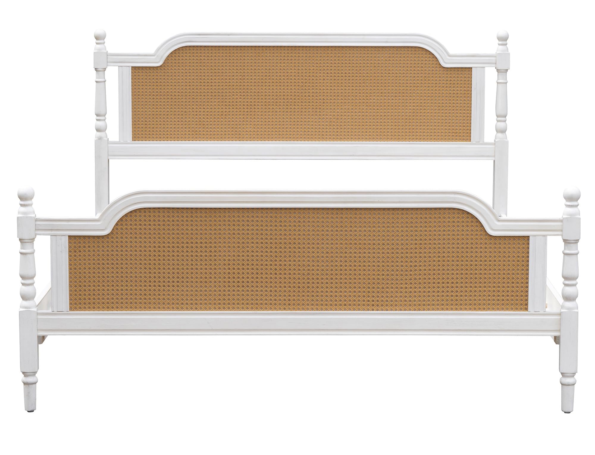 Queen Platform Bed Frame with Rattan Headboard - Traditional Pine Wood