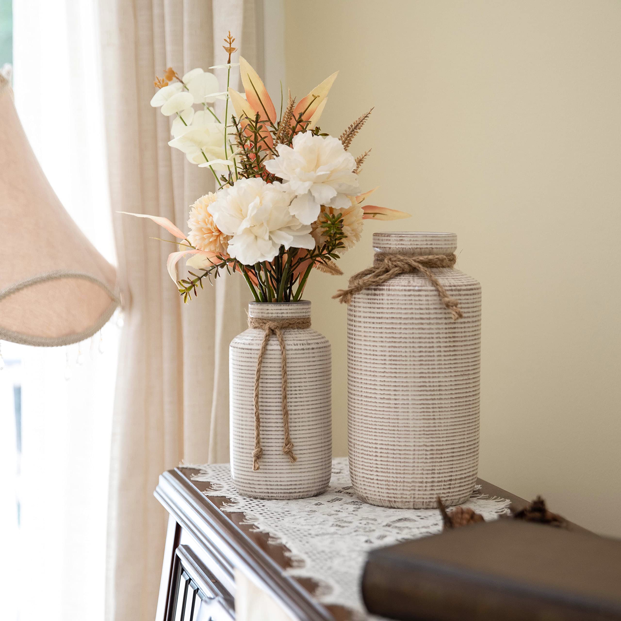 Farmhouse Vase for Home Decor, Decorative Ceramic Vase for Pampas Grass