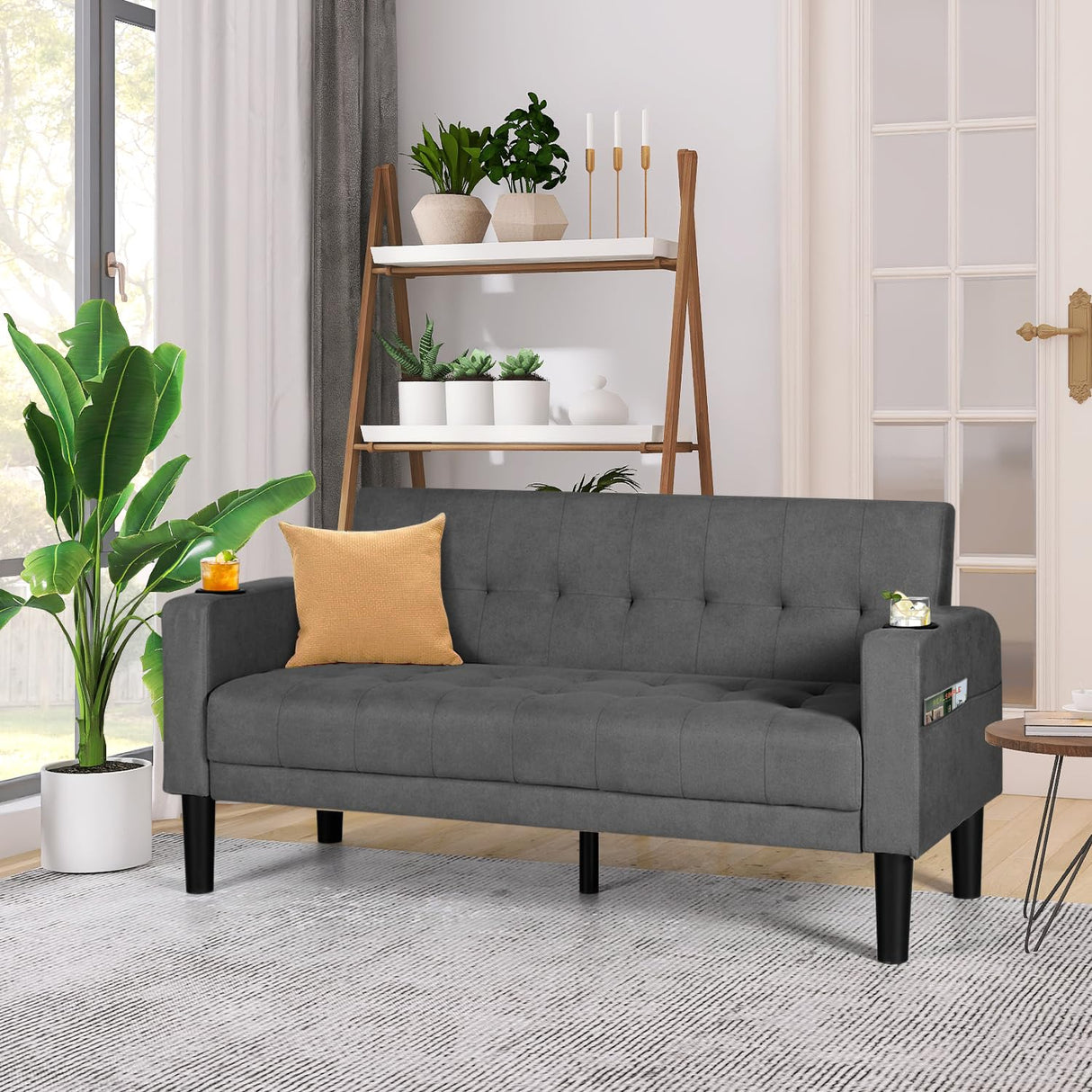 62" Loveseat Couches Upholstered Fabric Linen Love Seat Sofas Couch with 2 USB