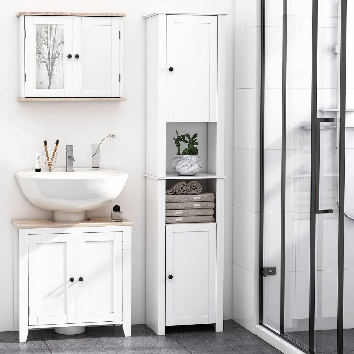 Tall Bathroom Storage Cabinet, Freestanding Linen Tower