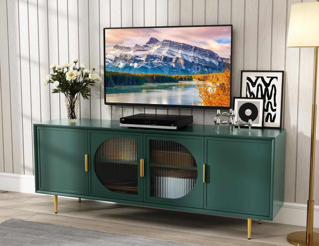 Modern TV Stand for TVs up to 70+ inch, Glass Door Television Console Table