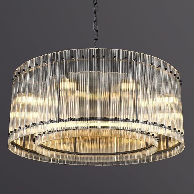 37" Modern Gold Round Chandelier,2-Tier 8-Light Water Ripple Crystal Glass Chandelier